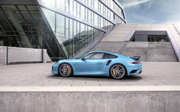 Картинка автомобили porsche порше 991 techart голубой здание лестница