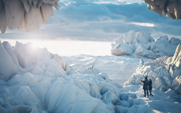 Картинка разное компьютерный+дизайн снег белые медведи люди полюс лед