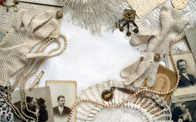 Обои картинки фото разное, ретро,  винтаж, фото, перчатки, украшения, салфетки