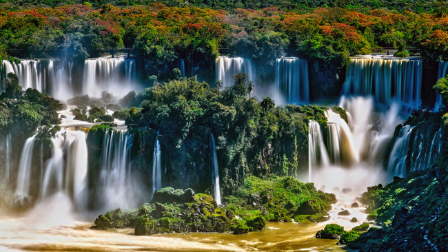 Обои картинки фото природа, водопады, река, лес, водопад