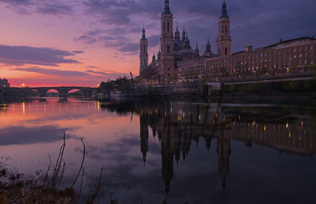 Обои картинки фото города, - панорамы, река, вечер