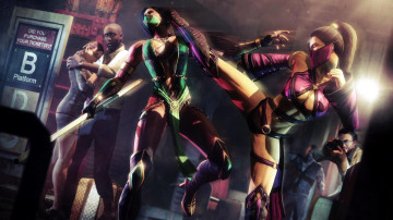 Картинка видео+игры mortal+kombat mileena jade девушки поединок люди улица