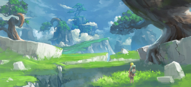 Обои картинки фото аниме, пейзажи,  природа, девушка