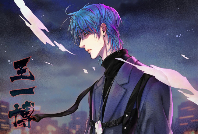 Обои картинки фото аниме, unknown,  другое , парень, город