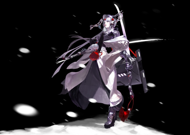 Обои картинки фото аниме, оружие,  техника,  технологии, девушка, снег