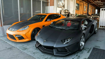 Картинка автомобили разные+вместе порше ламборгини черный желтый