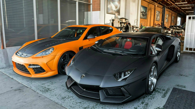 Обои картинки фото автомобили, разные вместе, порше, ламборгини, черный, желтый