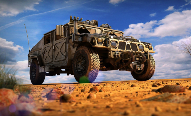 Обои картинки фото техника, 3d, военный, желтый, песок