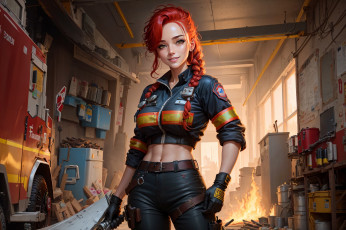 обоя рисованное, люди, нейросети, графика, нейроарт, ai, art, нейронные, сети, рисунки, нейро, искусство, девушка, пожарная