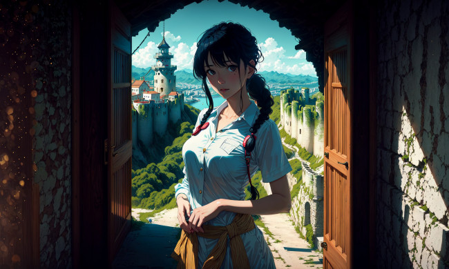 Обои картинки фото аниме, город,  улицы,  интерьер,  здания, нейросети, графика, нейроарт, ai, art, нейронные, сети, рисунки, нейро, искусство