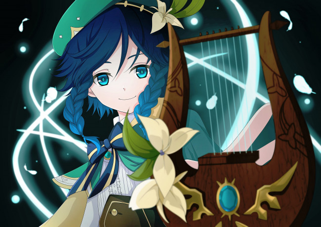 Обои картинки фото аниме, genshin impact, девушка, лира