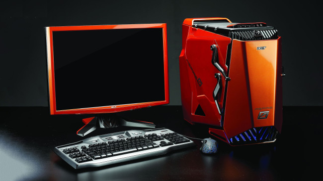 Обои картинки фото компьютеры, acer, монитор, мышь, улавиатура, системный, блок