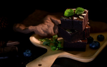 обоя еда, пирожные,  кексы,  печенье, мята, шоколадные, брауни