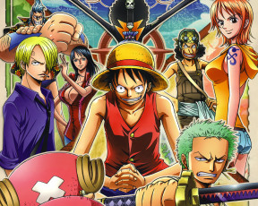 Картинка аниме one piece nami monkey d luffy sanji roronoa zoro usopp chopper nico robin franky brook