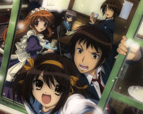 Картинка аниме the melancholy of haruhi suzumiya девушки чай