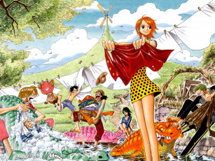 Картинка аниме one piece девушка nami monkey d luffy sanji roronoa zoro usopp chopper nico robin