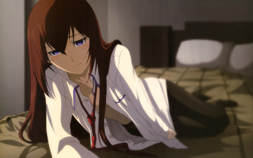 Картинка аниме steins gate диван галстук девушка