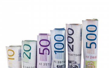 Картинка разное золото купюры монеты валюта свернутые евро