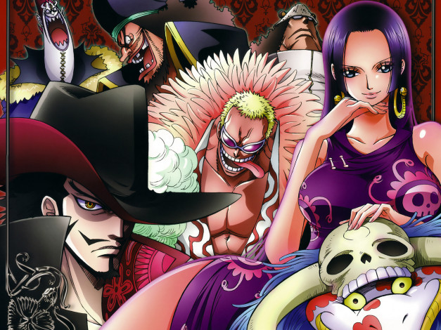 Обои картинки фото аниме, one, piece, boa, hancock, donquixote, doflamingo, dracule, mihawk, gecko, moria, bartholomew, kuma, marshall, d, teach