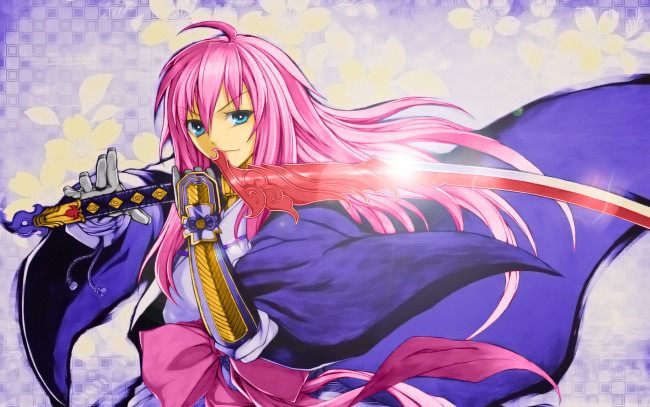 Обои картинки фото аниме, weapon, blood, technology, девушка, сабля