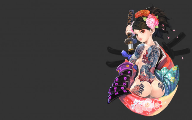 Обои картинки фото muramasa, the, demon, blade, аниме, momohime, тату