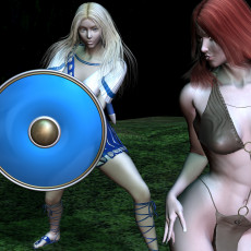 обоя 3д, графика, fantasy, фантазия, девушки, щит