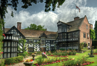 Картинка gawsworth old hall england города здания дома цветы англия сад парк