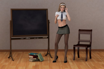 Картинка 3д графика people люди стул девушка книги доска