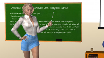 Картинка 3д графика people люди девушка улыбка взгляд доска учительница