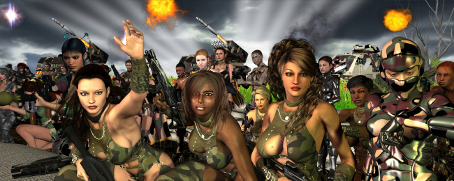 Обои картинки фото 3д, графика, fantasy, фантазия, оружие, девушки