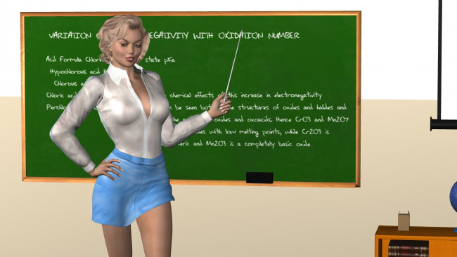 Обои картинки фото 3д, графика, people, люди, девушка, улыбка, взгляд, доска, учительница