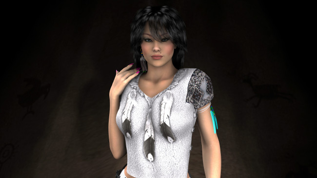 Обои картинки фото 3д, графика, people, люди, девушка, взгляд, перья