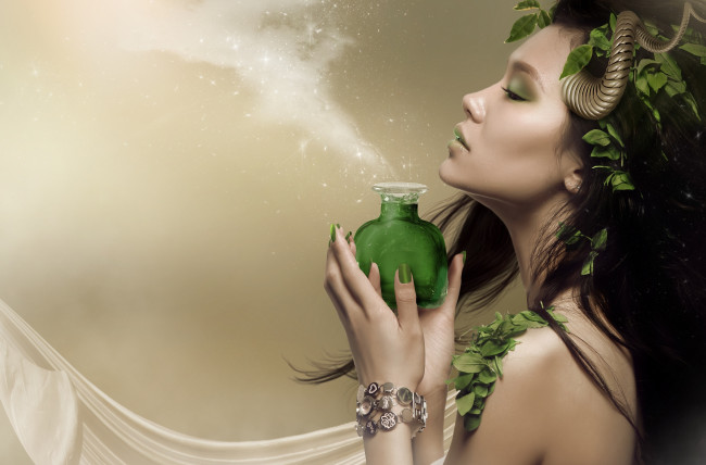 Обои картинки фото разное, компьютерный, дизайн, магия, рога, девушка