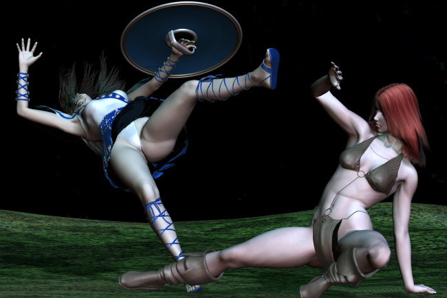 Обои картинки фото 3д, графика, fantasy, фантазия, драка, девушки