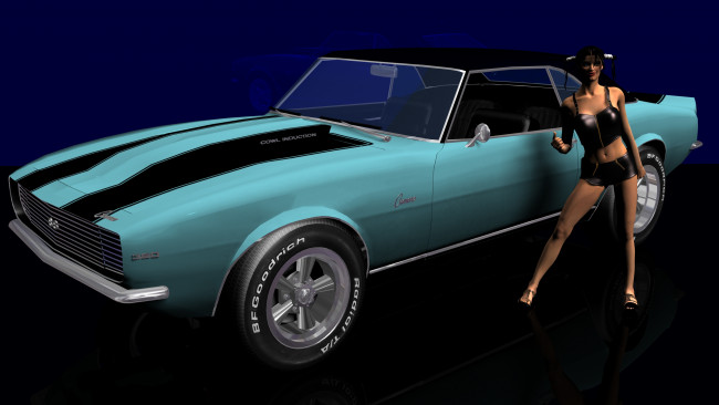 Обои картинки фото автомобили, 3d car&girl, девушка, автомобиль, взгляд