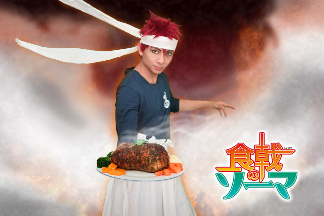 Обои картинки фото мужчины, - unsort, косплей, арт, повар, сома, блюдо, мясо, азиат, японец