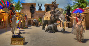 обоя 3д графика, история , history, слон, фон, взгляд, девушка