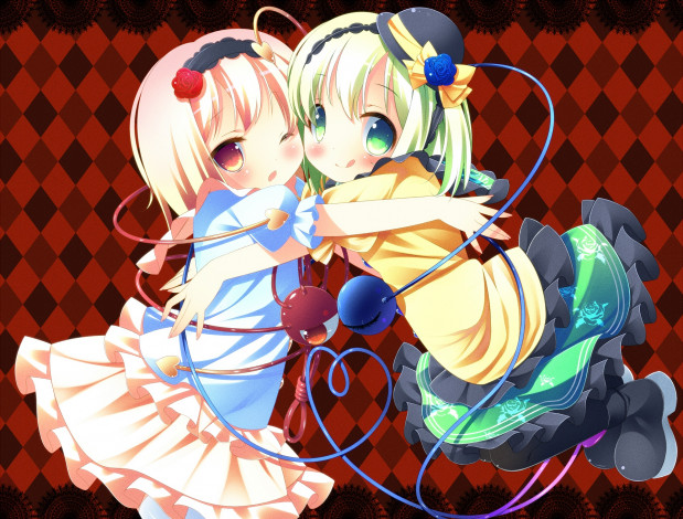 Обои картинки фото аниме, touhou, фон, взгляд, девушки