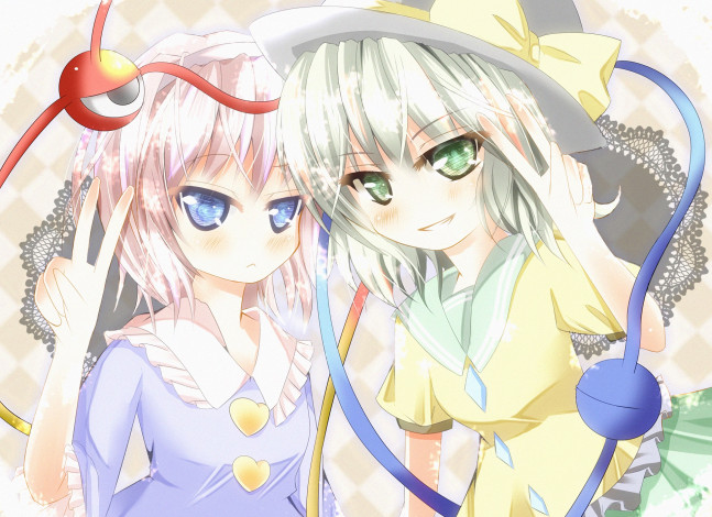 Обои картинки фото аниме, touhou, взгляд, девушки, фон