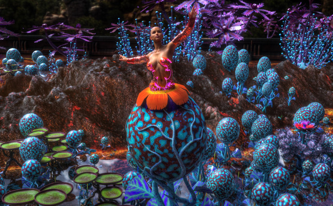 Обои картинки фото 3д графика, существа , creatures, фон, взгляд, девушка