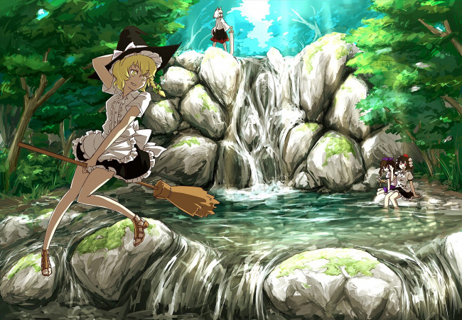 Обои картинки фото аниме, touhou, фон, взгляд, девушка