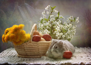 Картинка животные морские+свинки +хомяки морские свинки апрель цветы композиция пасха весна яйца