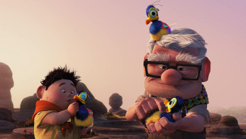 Картинка мультфильмы up камни ребенок птенец дедушка мальчик очки