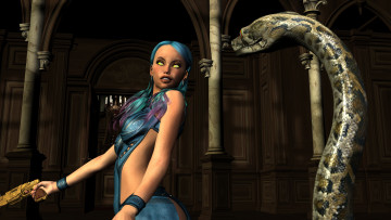 Картинка 3д+графика фантазия+ fantasy фон взгляд девушка змея