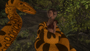 Картинка 3д+графика фантазия+ fantasy змея фон взгляд девушка