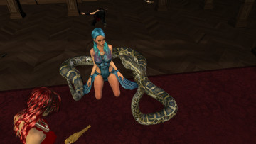 обоя 3д графика, фантазия , fantasy, змея, фон, девушка, взгляд