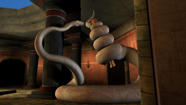 Обои картинки фото 3д графика, фантазия , fantasy, девушка, взгляд, фон, змея