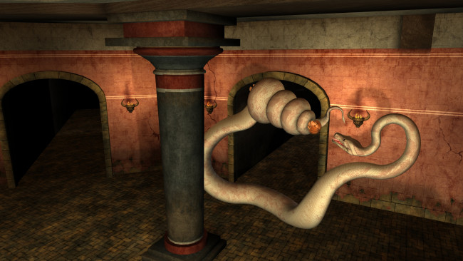 Обои картинки фото 3д графика, фантазия , fantasy, взгляд, девушка, змея, фон