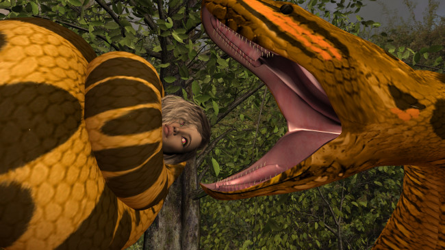 Обои картинки фото 3д графика, фантазия , fantasy, змея, фон, взгляд, девушка