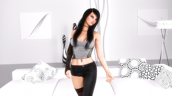 Обои картинки фото 3д графика, люди , people, взгляд, девушка, фон